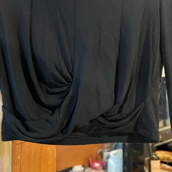 Aerie Black Long Sleeve Tie Front Crop Blouse - Picture 3 of 4
